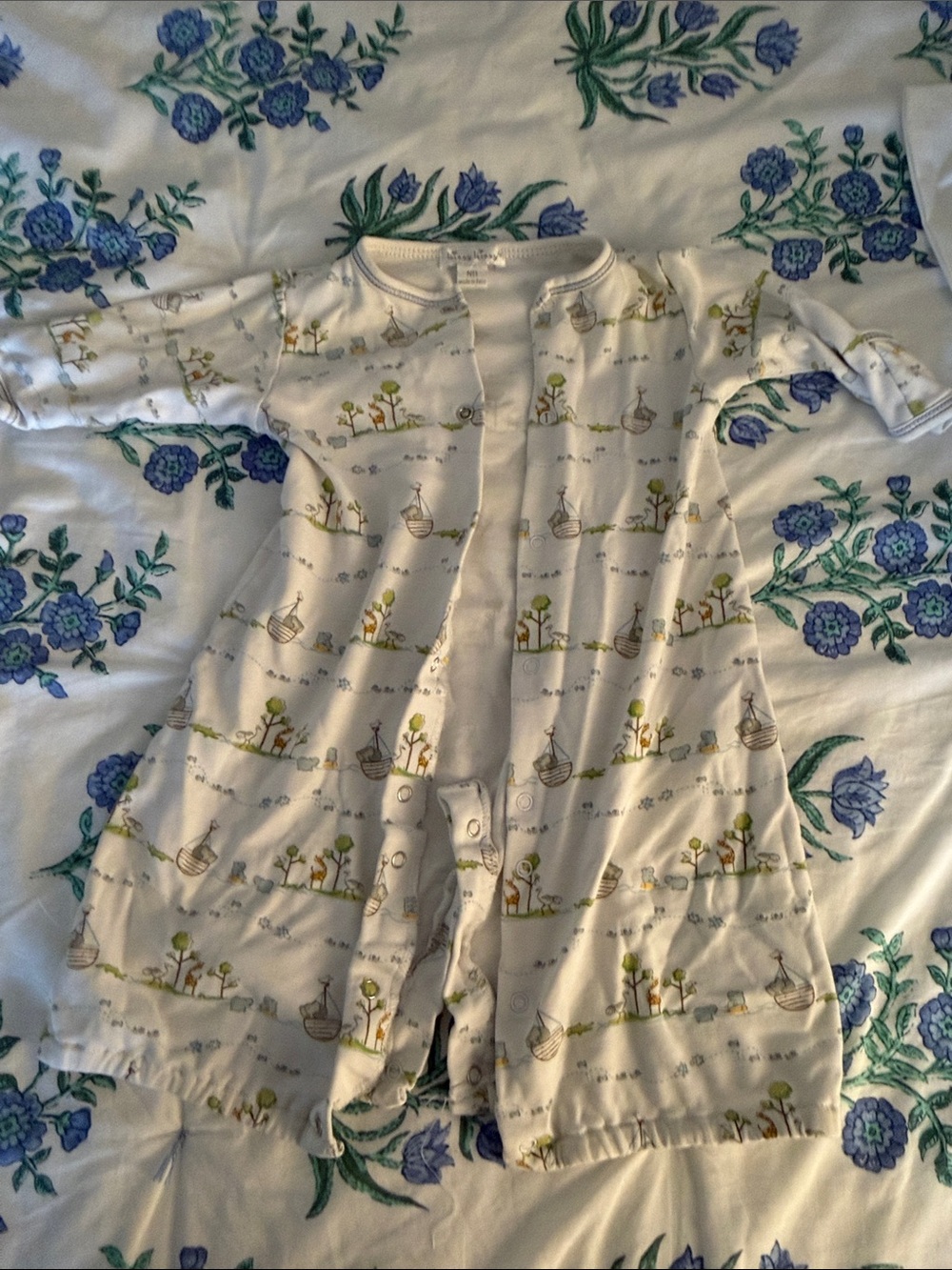 Kissy Kissy convertible gown or romper Noah’s Ark blue trim